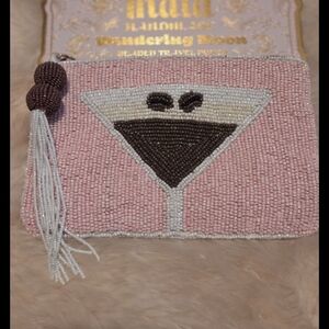Espresso Martini Viral Pink Beaded Pouch Purse Bag Travel NWT